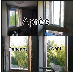 Photo de galerie - Dépose d'une fenêtre, et retrait plâtre.
Pose d'une plus grande fenêtre coulissante avant l'installation des cloisons :)