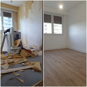Photo de galerie - Avant et après d'une rénovation d'une chambre complète (plafond,murs,sol)