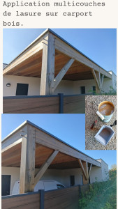 Photo de galerie - Application multicouches de lasure sur carport bois.