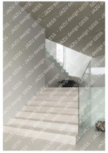 Photo de galerie - Escalier en granit, avec murs et plafond peints.