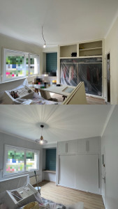 Photo de galerie - Peinture chambre murs / boiserie et installation nouveau luminaire 