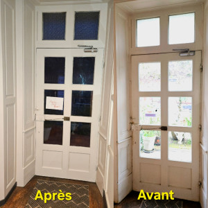 Photo de galerie - Nettoyage, égrainage du support et mise en peinture des menuiseries, murs et plinthes. 