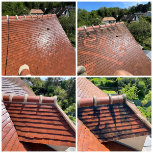 Photo de galerie - Nettoyage toiture au nettoyeur haute pression ( sans application de produit , qui a long terme cause des dégâts au tuiles)