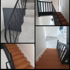 Photo de galerie - Réfection totale en peinture d'une maison avec cage d'escalier et rambarde.