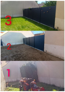 Photo de galerie - Pose clôture composite avec plaque de soubassement