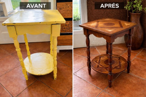 Photo de galerie - Rénovation table bois – avant/après
