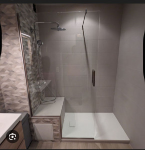 Photo de galerie - Pose placo ,carrelage bac à douche, paroi de douche 