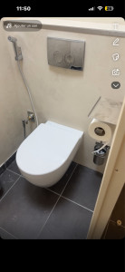 Photo de galerie - Installation wc suspendu geberit avec douchette et enduit décoratif 