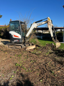 Photo de galerie - Dessouchage d’arbres à la mini pelle 