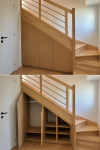 Photo de galerie - Réalisation d’un dressing sous escalier sur mesure 