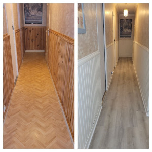 Photo de galerie - Changement du sol par des lames pvc et peintures du lambris