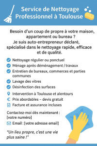 Photo de galerie - Nettoyage régulier ou ponctuel
Ménage après déménagement / travaux
Entretien de bureaux, commerces et parties
communes
Lavage des vitres
Désinfection des surfaces