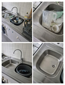 Photo de galerie - Évier inox et Vaiselle avant /après 
