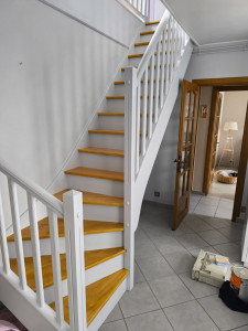 Photo de galerie - Réalisation d'un escalier peinture et vitrification marches escalier 