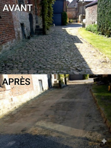 Photo de galerie - Retrait d'une cour en pavé pour préparer un fond de forme 