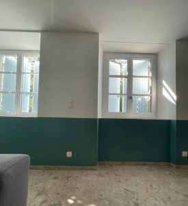 Photo de galerie - Réalisation cloison en placo + enduit et peinture 