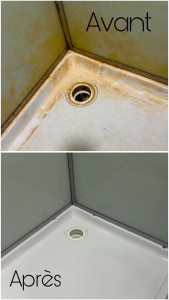 Photo de galerie - Nettoyage complet d’une salle de bain : lavabo, douche, WC et sols.