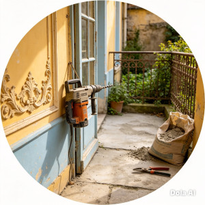 Photo de galerie - Percement béton professionnel avec carotteuse. Pose de carrelage et application de colle.