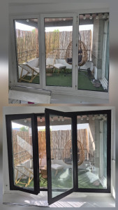 Photo de galerie - Voici un avant/après des travaux de peinture d’une porte-fenêtre en PVC.