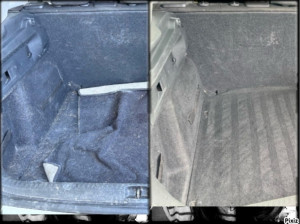 Photo de galerie - Avant / après coffre remplie de poils de chien, ainsi que beaucoup de sable