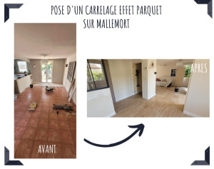 Photo de galerie - Pose d'un carrelage effet parquet