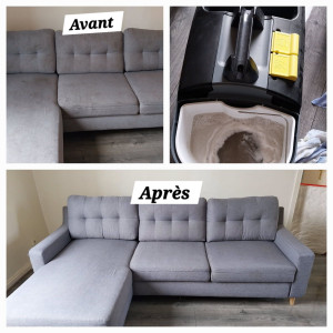 Photo de galerie - Canapé avant /après nettoyage et désinfection 
