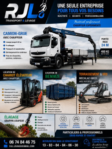 Photo de galerie - Transport marchandises, levage grue, location benne, terrassement , abattage arbre mécanisé 