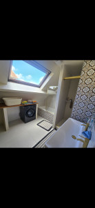 Photo de galerie - Transformation d'une salle de bain en douche et baignoire, avec encastrement d'une buanderie.