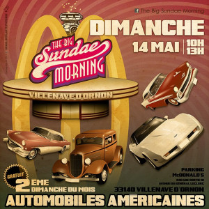 Photo de galerie - Flyer du rassemblement mensuel de véhicules américains anciens qui se tenait jusqu'en 2017, le 2ème dimanche de chaque mois à Villenave d'Ornon sur le parking du Mc Do.