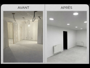 Photo de galerie - Rénovation complète – Placo, Électricité & Peinture  Réalisation d’un chantier complet avec transformation d’une pièce brute en espace moderne et lumineux.