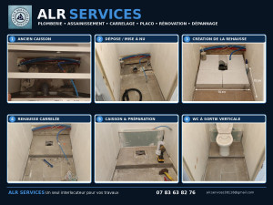 Photo de galerie - Rénovation complète d’un WC avec sortie verticale : dépose de l’ancien caisson, reprise de l’évacuation et des alimentations, création d’une rehausse, carrelage, réalisation du nouveau caisson et repose du WC.

Travail réalisé par ALR Services.