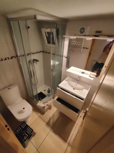 Photo de galerie - Remplacer WC , porte douche, lavabo, miroir , évacuation PVC électricité et plomberie 