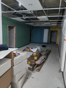 Photo de galerie - Travaux de préparation enduits ratissage bande et finition peinture et lasure sur des portes.