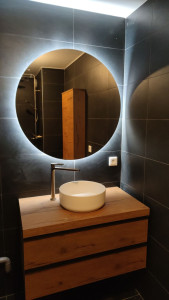 Photo de galerie - Pose de meuble,vasque, mitigeur lavabo plus miroir 