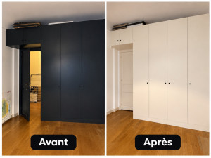 Photo de galerie - Transformation des boiseries : ponçage et mise en peinture pour un rendu moderne et lumineux.