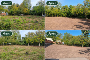 Photo de galerie - Débroussaillage, remise de terrain droit et pose de pelouse 