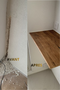 Photo de galerie - ⚡️ Création d’une tablette sur mesure avec déplacement de prise électrique et finitions soignées.⚡️