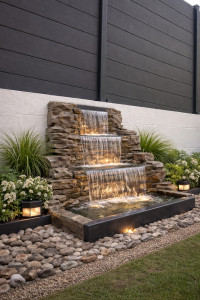 Photo de galerie - Conception et Mise en place d’une fontaine cascade autonome par ohm my elec 