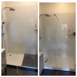 Photo de galerie - Remplacement de bac à douche, robinetterie et paroi de douche 