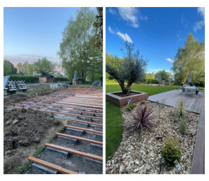 Photo de galerie - AVANT/APRÈS TERRASSEMENT, POSE DE TERRASSE , PLANTATIONS…