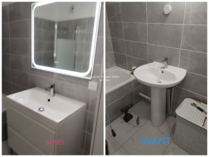 Photo de galerie - Remplacement d'un lavabo par un autre avec meuble, et miroir de salle de bain 