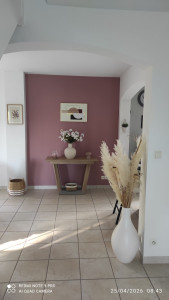 Photo de galerie - Entrée et séjour couleur vieux rose et blanc super coordonnées 