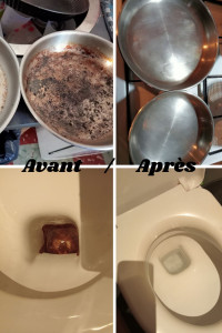 Photo de galerie - Avant / après 
poêles abîmées par la cuisson
WC fond calcaire