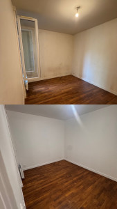 Photo de galerie - Rénovation chambre (parquet, toile de verre, remplacement du chauffage, ponçage et lustrage du parquet ancien, peinture)
