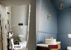 Photo de galerie - Rénovation WC : Platrerie, Joint, Peinture, Habillage Lambris ,Décoration d'Intérieur