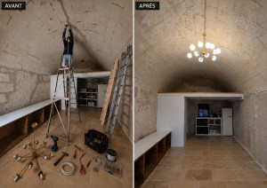 Photo de galerie - Pose et raccordement d'un luminaire sur grande hauteur
