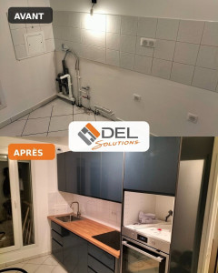 Photo de galerie - Dépose de l’ancienne cuisine et installation complète de la nouvelle, avec modification et adaptation de la plomberie et de l’électricité.