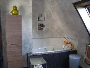 Photo de galerie - Réalisation de patine murale avec des produits naturels et réalisations l’agencement et décoration de la salle de bain 