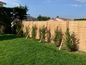 Photo de galerie - Pose de palissade en bois avec renfort pour les grands vents