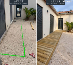 Photo de galerie - Aménagement d’une terrasse bois en Pin traité 